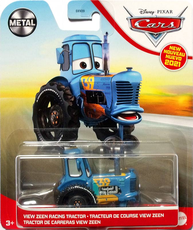 View Zeen Racing Tractor from the Cars 2021 series, Mattel 1:55 diecast on its card
