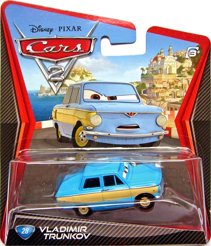 Vladimir Trunkov from the Cars 2 series, Mattel 1:55 diecast on its card