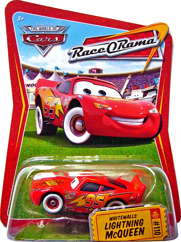 Whitewalls McQueen from the World of Cars series, Mattel 1:55 diecast on its card