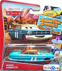 Mario Andretti (yellow wheels) on its card